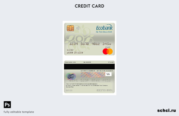 цифровая загрузка Буркина Фасо Шаблон дебетовой карты банка Ecobank Mastercard